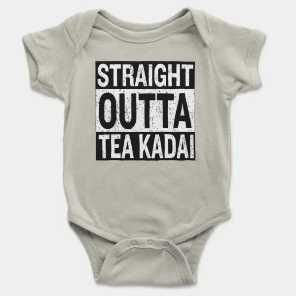 Straight Outta Tea Kadai Short Sleeve Baby Onesie in Ash Color