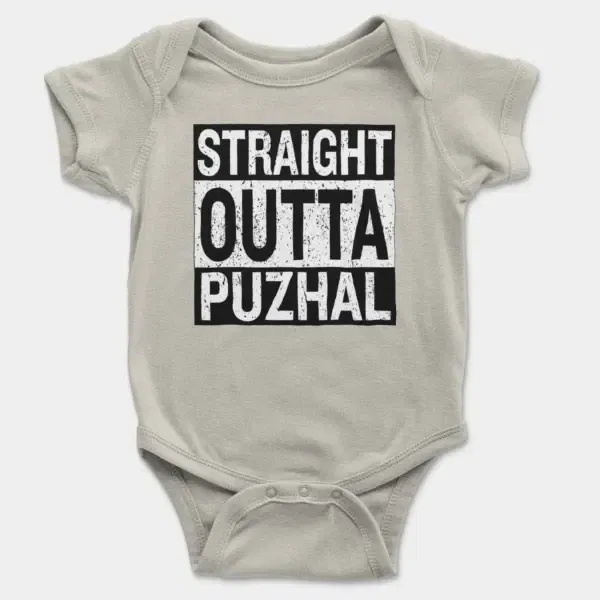 Straight Outta Puzhal Short Sleeve Baby Onesie in Ash Color