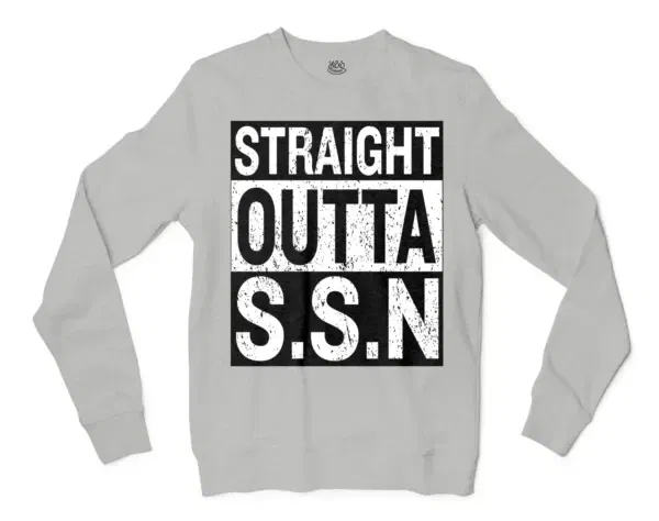 Straight Outta Ssn University Men/Unisex Long Sleeve Sweatshirt in Ash Color