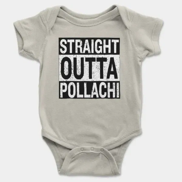 Straight Outta Pollachi Short Sleeve Baby Onesie in Ash Color