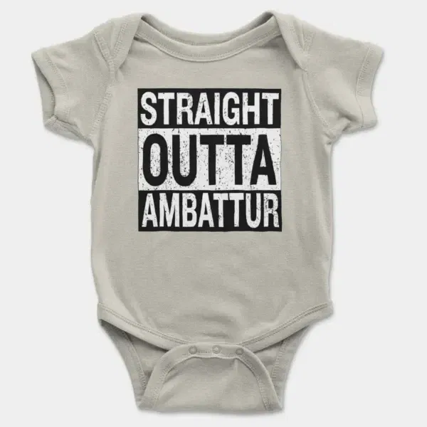 Straight Outta Ambattur Short Sleeve Baby Onesie in Ash Color