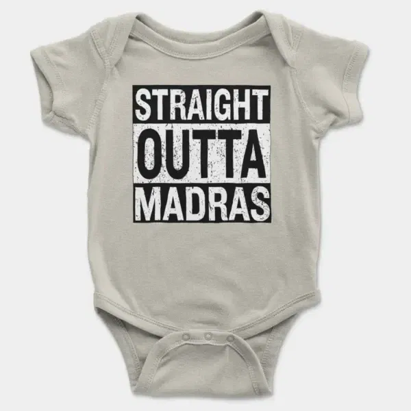 Straight Outta Madras Short Sleeve Baby Onesie in Ash Color