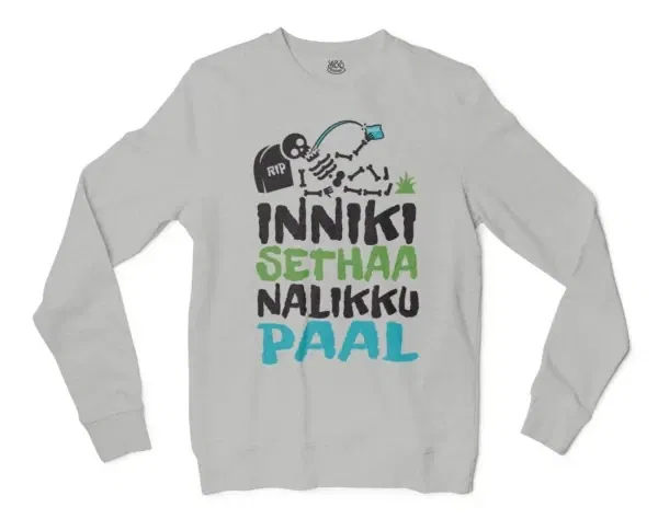 Inniki Setha Nalaiku Paal Men/Unisex Long Sleeve Sweatshirt in Ash Color