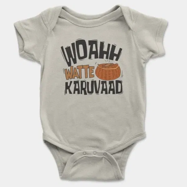 Woahh!! Watte Karuvaad Short Sleeve Baby Onesie in Ash Color