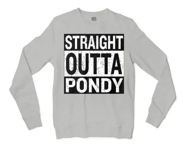 Straight Outta Pondy Men/Unisex Long Sleeve Sweatshirt in Ash Color