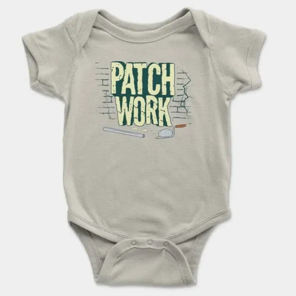 Patch Work Short Sleeve Baby Onesie in Ash Color