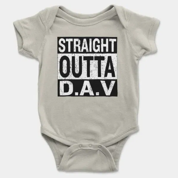 Straight Outta Dav Short Sleeve Baby Onesie in Ash Color