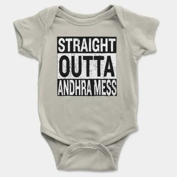 Straight Outta Andhra Mess Short Sleeve Baby Onesie in Ash Color