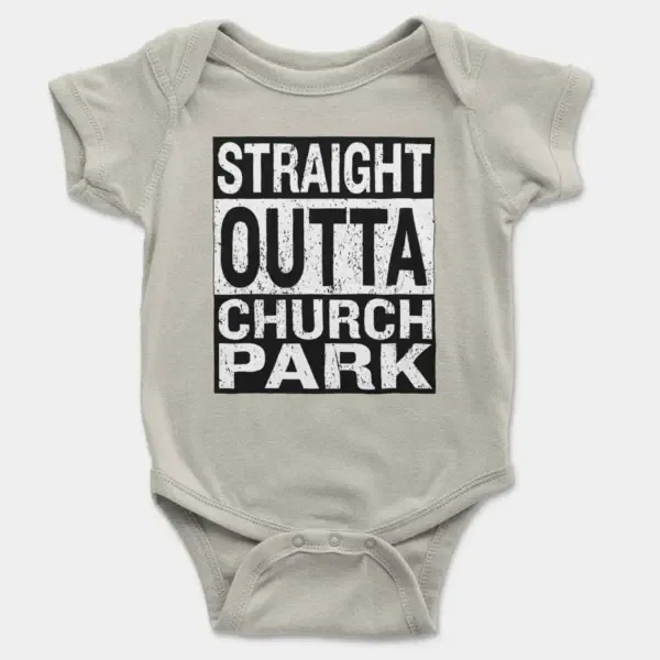 Straight Outta Church Park Short Sleeve Baby Onesie in Ash Color