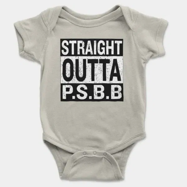 Straight Outta Psbb Short Sleeve Baby Onesie in Ash Color