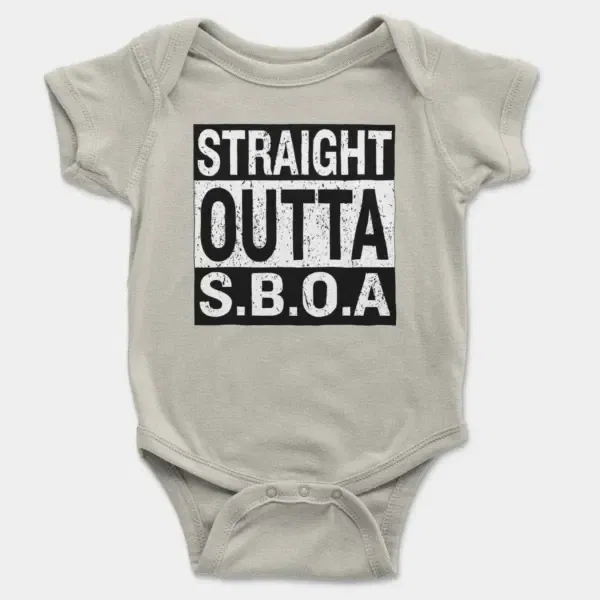 Straight Outta Sboa Short Sleeve Baby Onesie in Ash Color