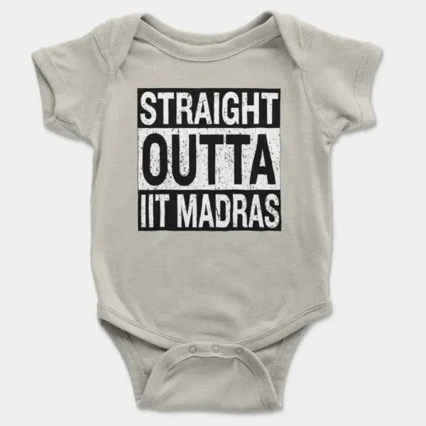 Straight Outta Iit Madras Short Sleeve Baby Onesie in Ash Color