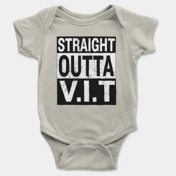 Straight Outta Vit Short Sleeve Baby Onesie in Ash Color