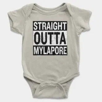 Straight Outta Mylapore Short Sleeve Baby Onesie in Ash Color