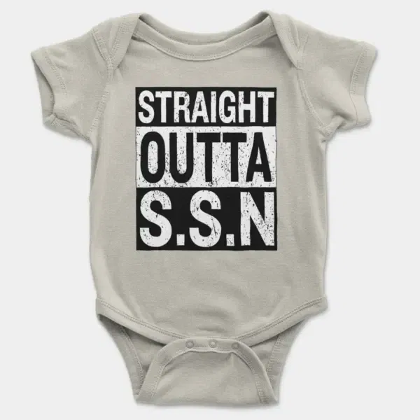 Straight Outta Ssn University Short Sleeve Baby Onesie in Ash Color