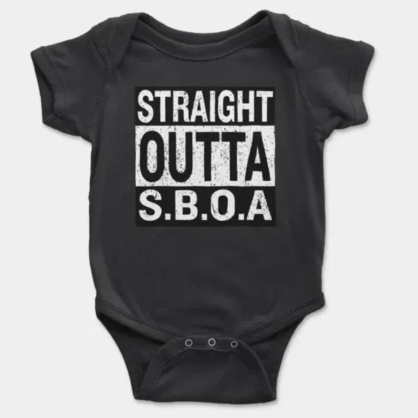 Straight Outta Sboa Short Sleeve Baby Onesie in Black Color