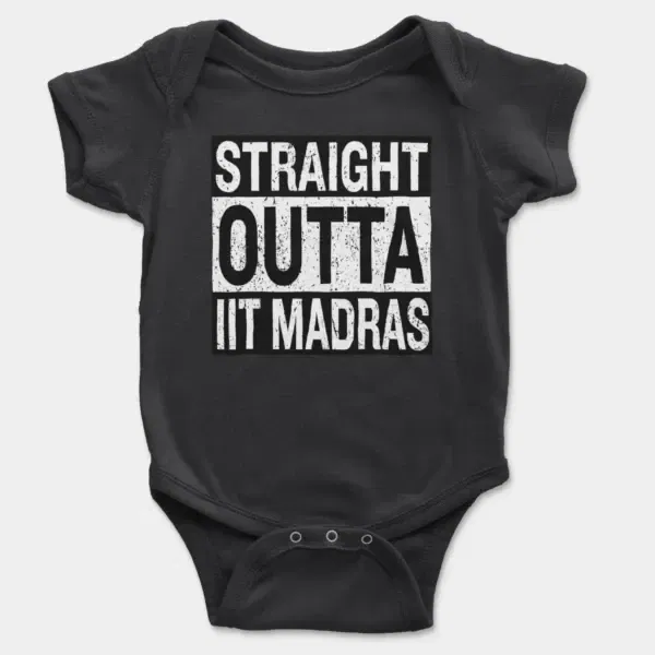 Straight Outta Iit Madras Short Sleeve Baby Onesie in Black Color