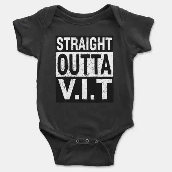 Straight Outta Vit Short Sleeve Baby Onesie in Black Color