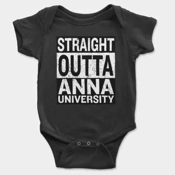 Straight Outta Anna University Short Sleeve Baby Onesie in Black Color