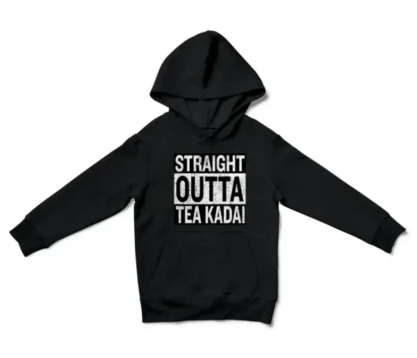 Straight Outta Tea Kadai Unisex Youth Hoodie in Black Color