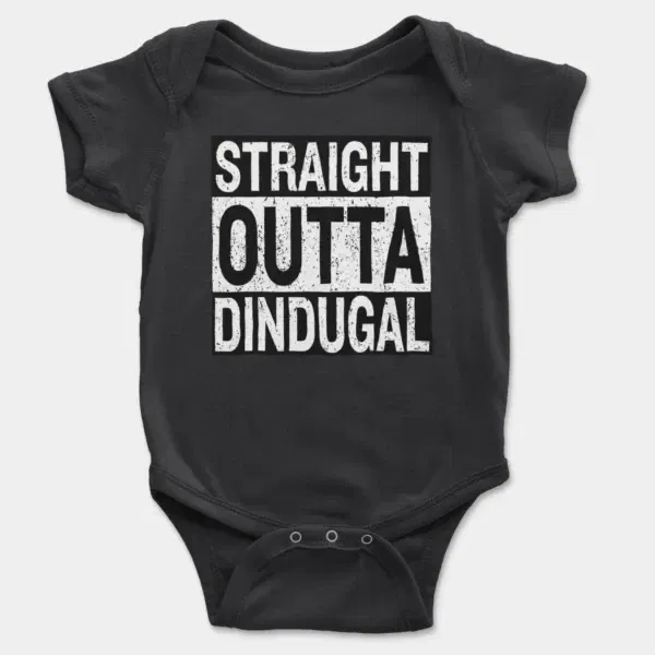 Straight Outta Dindugal Short Sleeve Baby Onesie in Black Color