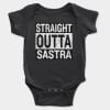 Straight Outta Sastra Short Sleeve Baby Onesie in Black Color