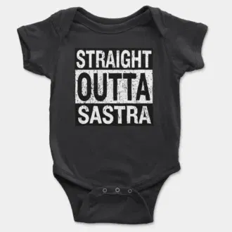 Straight Outta Sastra Short Sleeve Baby Onesie in Black Color