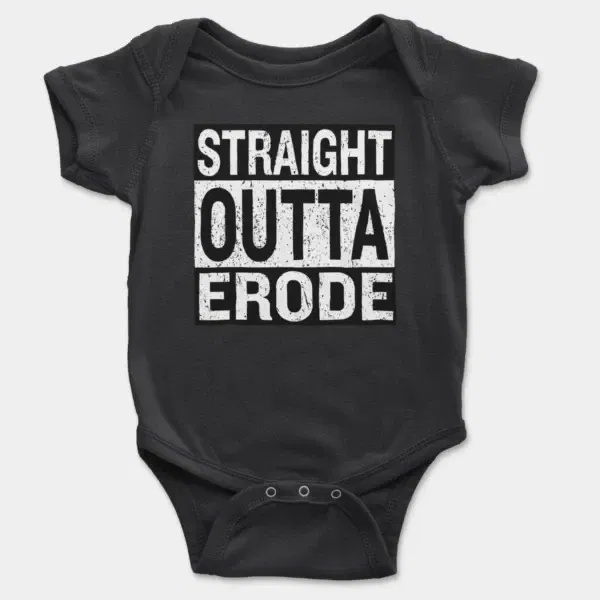 Straight Outta Erode Short Sleeve Baby Onesie in Black Color