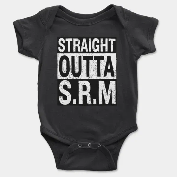 Straight Outta Srm University Short Sleeve Baby Onesie in Black Color