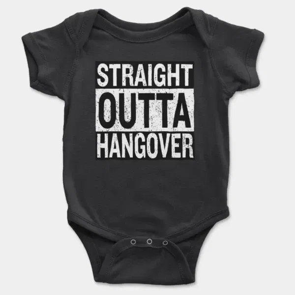 Straight Outta Hangover Short Sleeve Baby Onesie in Black Color