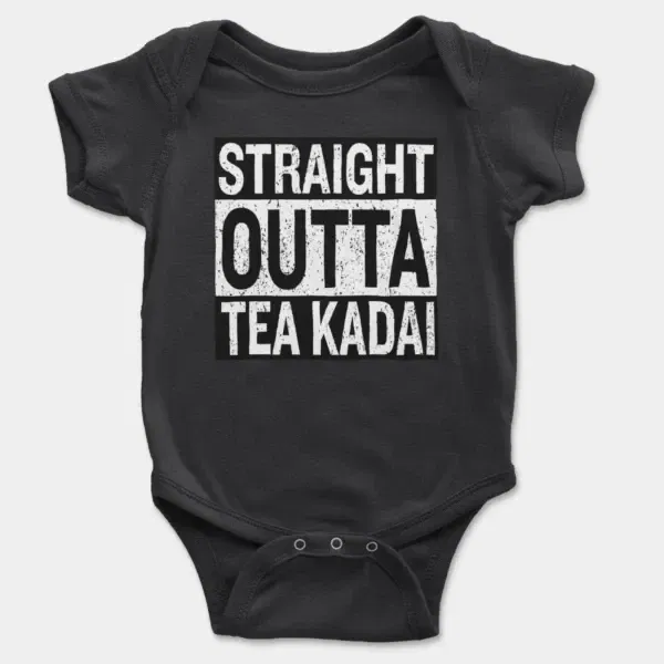 Straight Outta Tea Kadai Short Sleeve Baby Onesie in Black Color