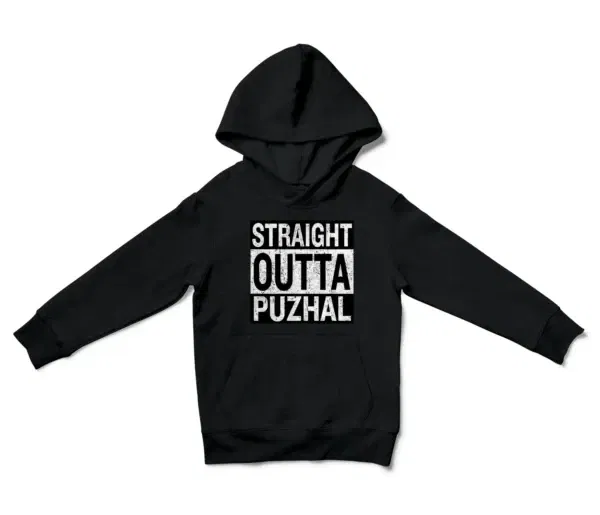 Straight Outta Puzhal Unisex Youth Hoodie in Black Color