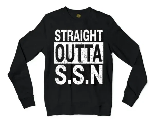 Straight Outta Ssn University Men/Unisex Long Sleeve Sweatshirt in Black Color