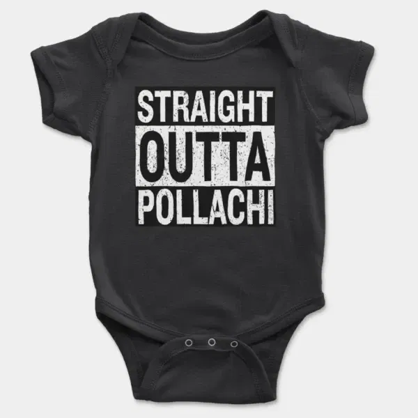 Straight Outta Pollachi Short Sleeve Baby Onesie in Black Color