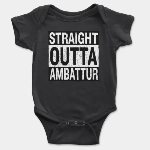 Straight Outta Ambattur Short Sleeve Baby Onesie in Black Color