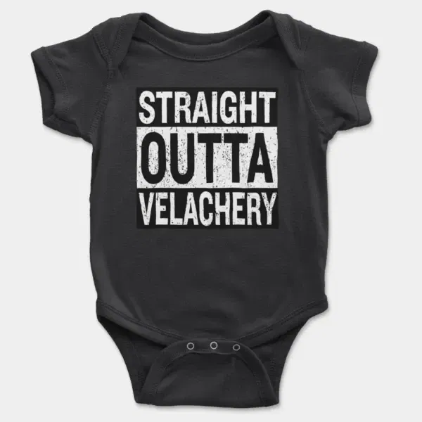 Straight Outta Velachery Short Sleeve Baby Onesie in Black Color