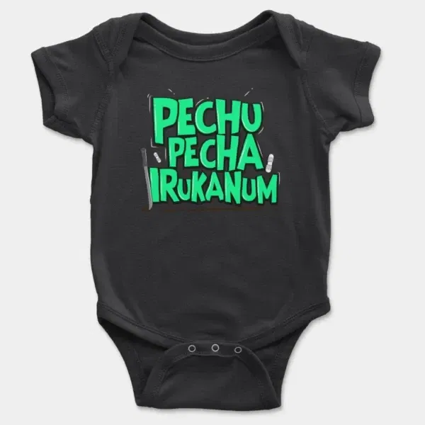 Pechu Pecha Irrukanum Short Sleeve Baby Onesie in Black Color