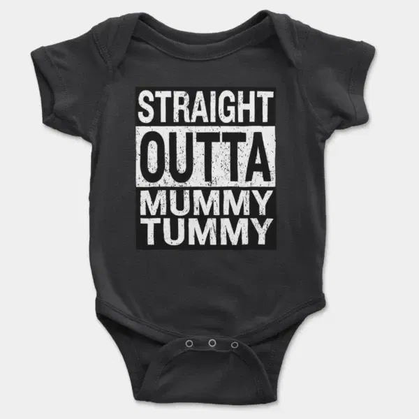 Straight Outta Mummy Tummy Short Sleeve Baby Onesie in Black Color