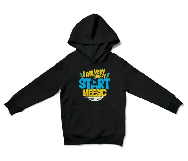 I Am Very Happy… Start Meesic Unisex Youth Hoodie in Black Color