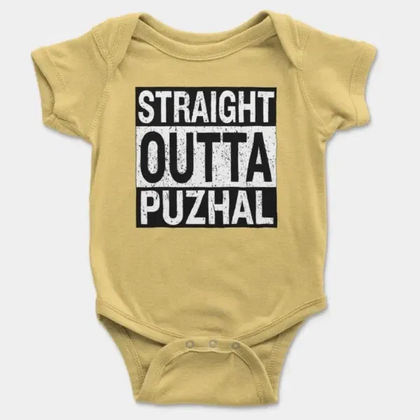 Straight Outta Puzhal Short Sleeve Baby Onesie in Butter Color