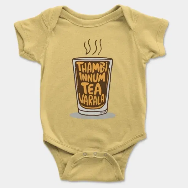 Thambi Innum Tea Varala Short Sleeve Baby Onesie in Butter Color