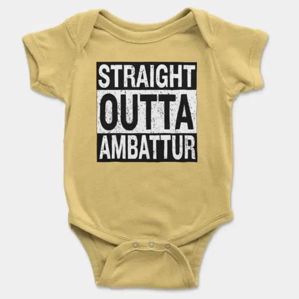 Straight Outta Ambattur Short Sleeve Baby Onesie in Butter Color