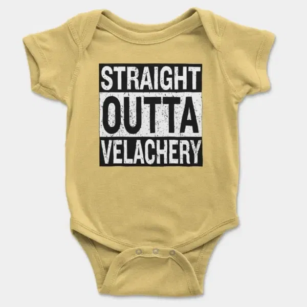 Straight Outta Velachery Short Sleeve Baby Onesie in Butter Color