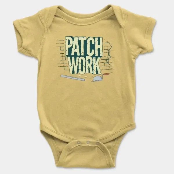 Patch Work Short Sleeve Baby Onesie in Butter Color