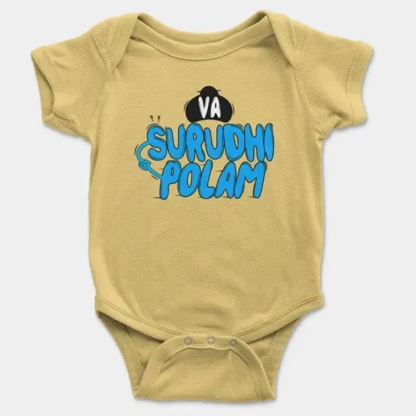 Va Surudhi Polam Short Sleeve Baby Onesie in Butter Color