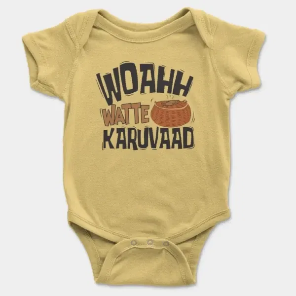 Woahh!! Watte Karuvaad Short Sleeve Baby Onesie in Butter Color