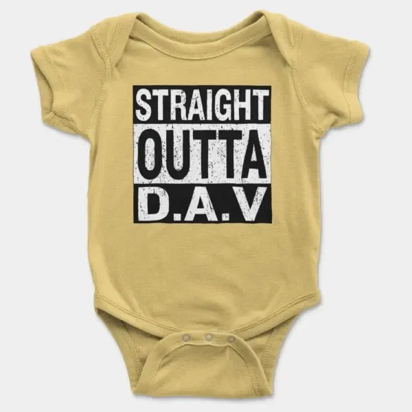 Straight Outta Dav Short Sleeve Baby Onesie in Butter Color