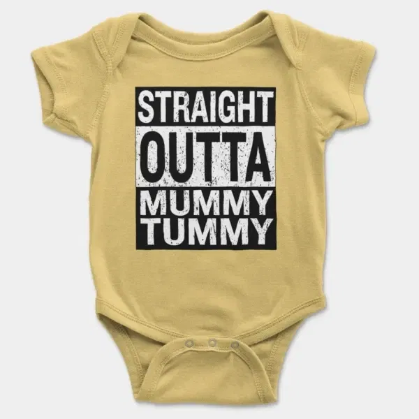 Straight Outta Mummy Tummy Short Sleeve Baby Onesie in Butter Color