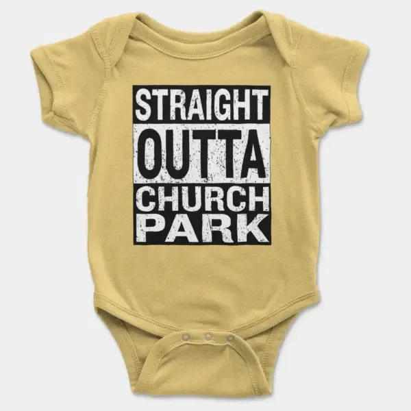 Straight Outta Church Park Short Sleeve Baby Onesie in Butter Color