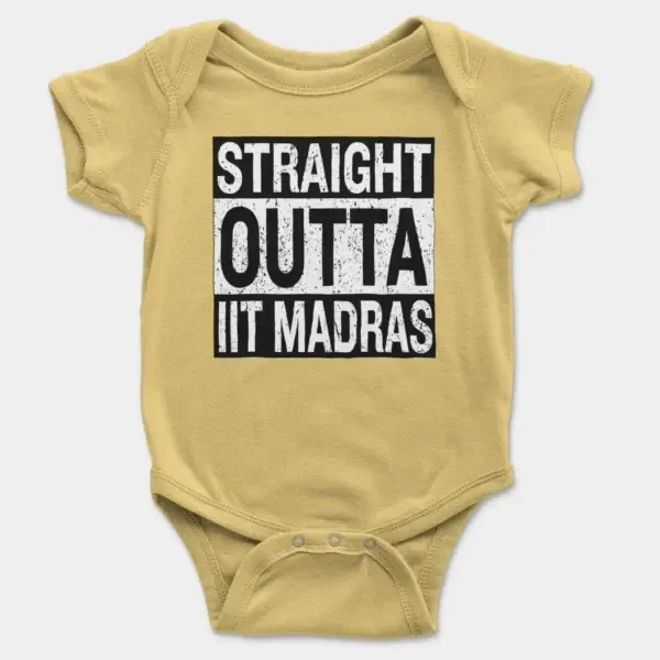 Straight Outta Iit Madras Short Sleeve Baby Onesie in Butter Color